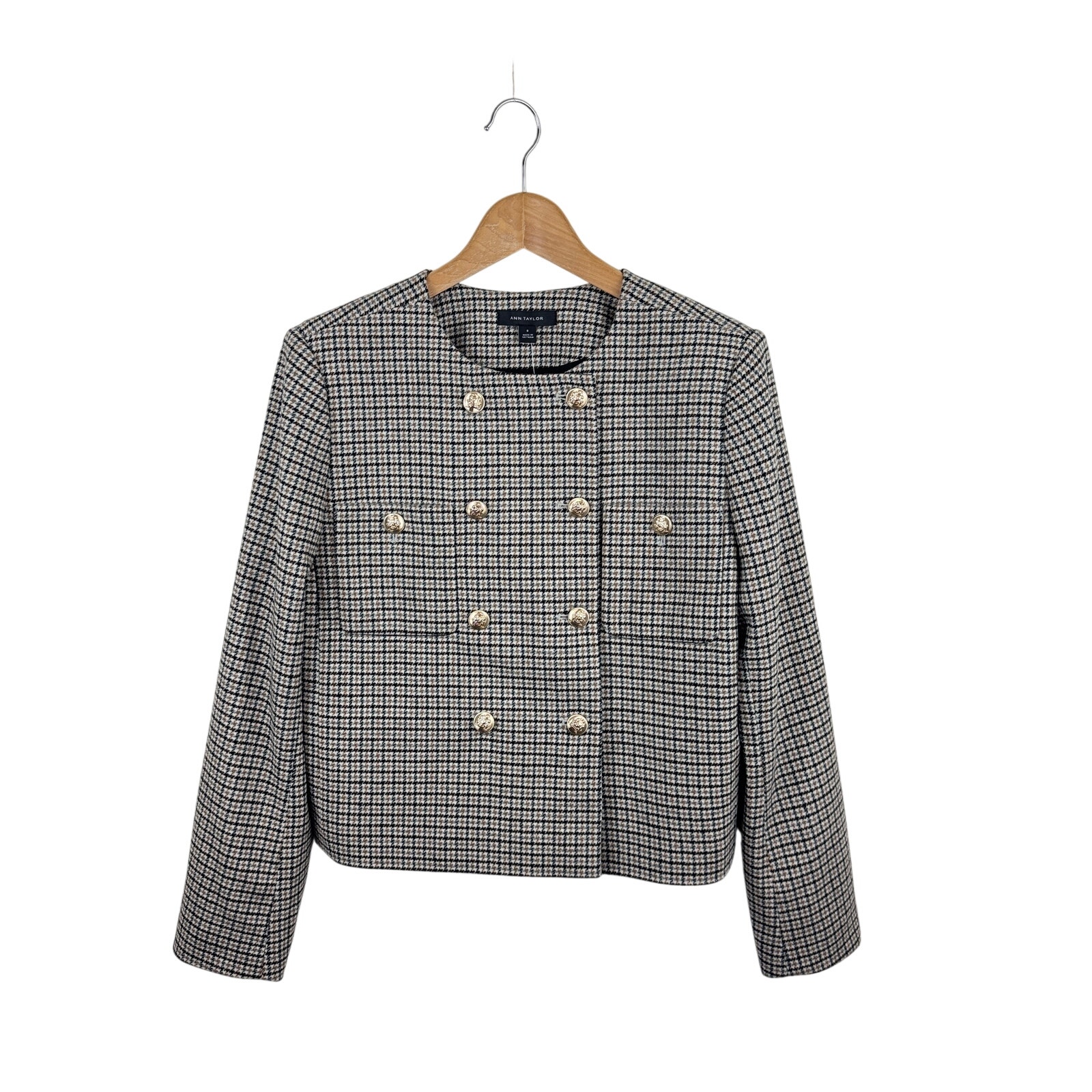 Nwt Ann Taylor Wool-Blend Houndstooth Blazer